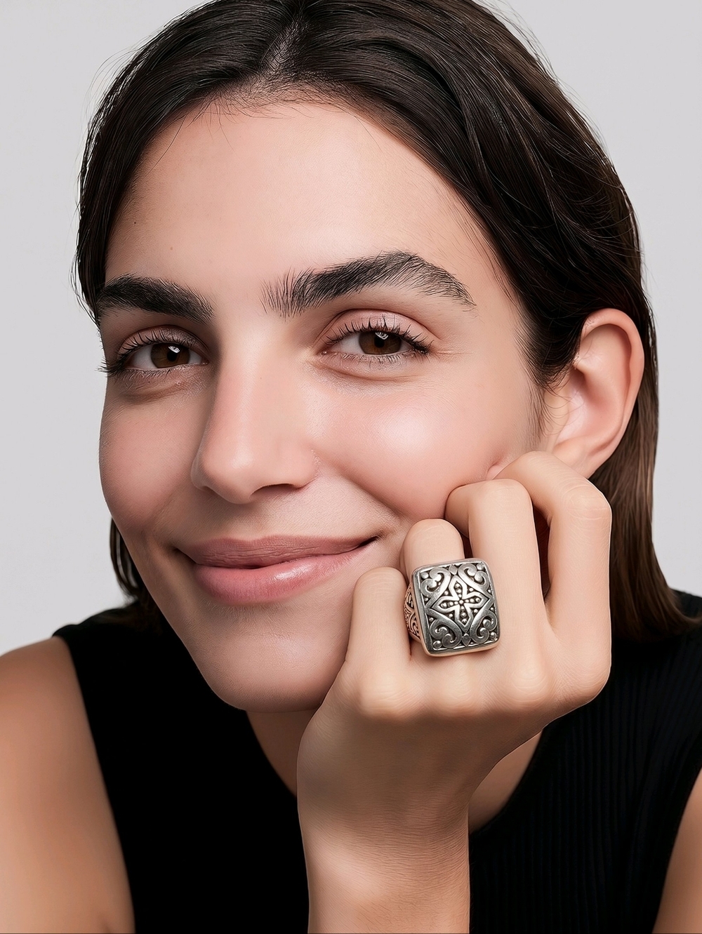 Bold Chunky Oxidized 925 Silver Scrollwork Cross Ring Sz 6